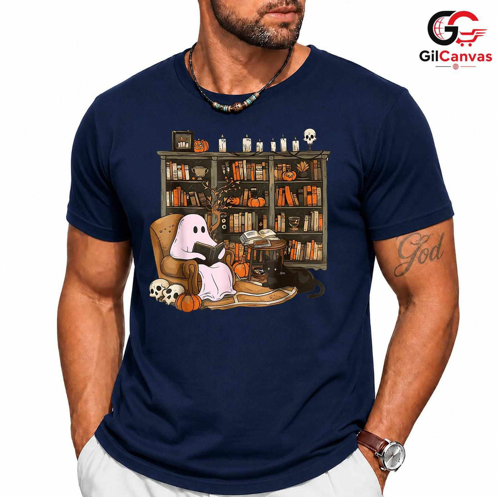 Ghost Reading Halloween T-Shirt Unisex Spooky Book Lover Gift Idea For Kids