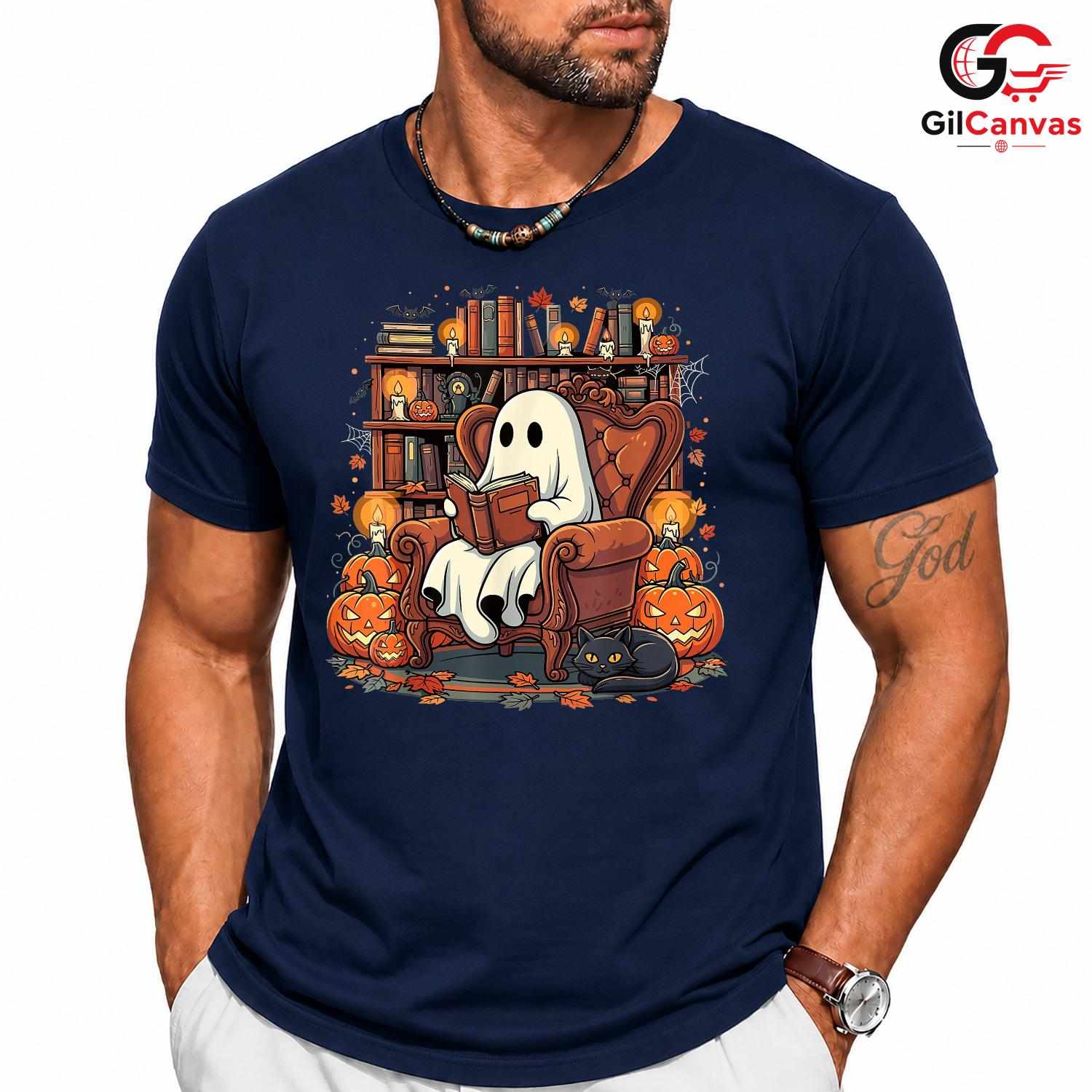 Ghost Reading Halloween Tee Shirt Unisex Spooky Book Lover Event Gift For Kids