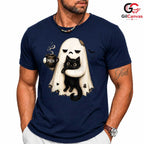 Grumpy Ghost Black Cat Mug T-Shirt Unisex Funny Spooky Autumn Gift For Lovers