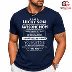 Lucky Son Funny Mom Tee Shirt Unisex Family Humor Birthday Gift For Mother
