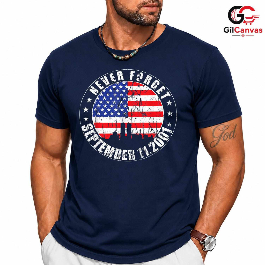 Never Forget Patriot Day Shirt Unisex USA Flag Remembrance Memorial Gift
