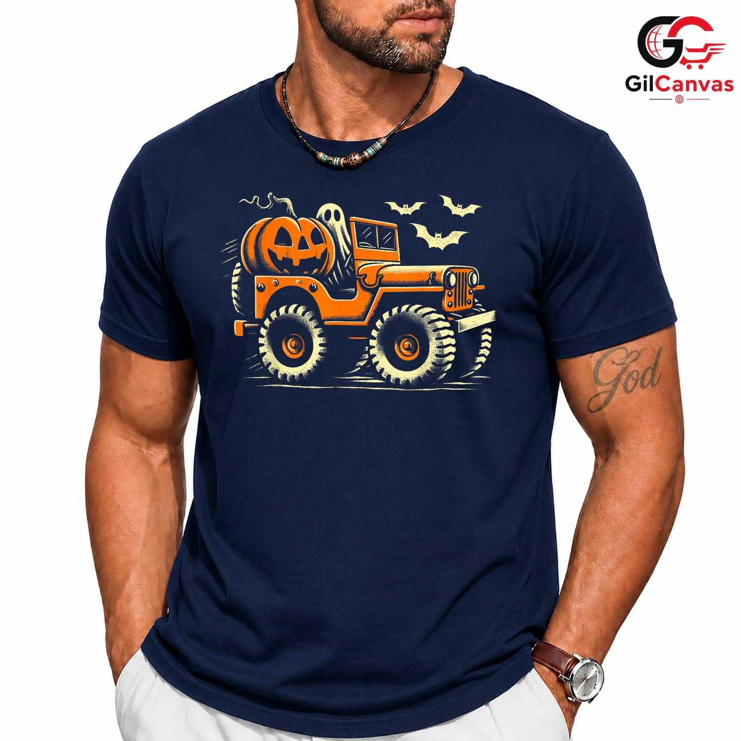 Off Road 4x4 Pumpkin Ghost T-Shirt Unisex Funny Spooky Bat Costume For Kids