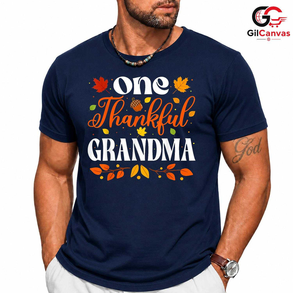 One Thankful Grandma Fall T-Shirt Unisex Autumn Leaves Thanksgiving Gift