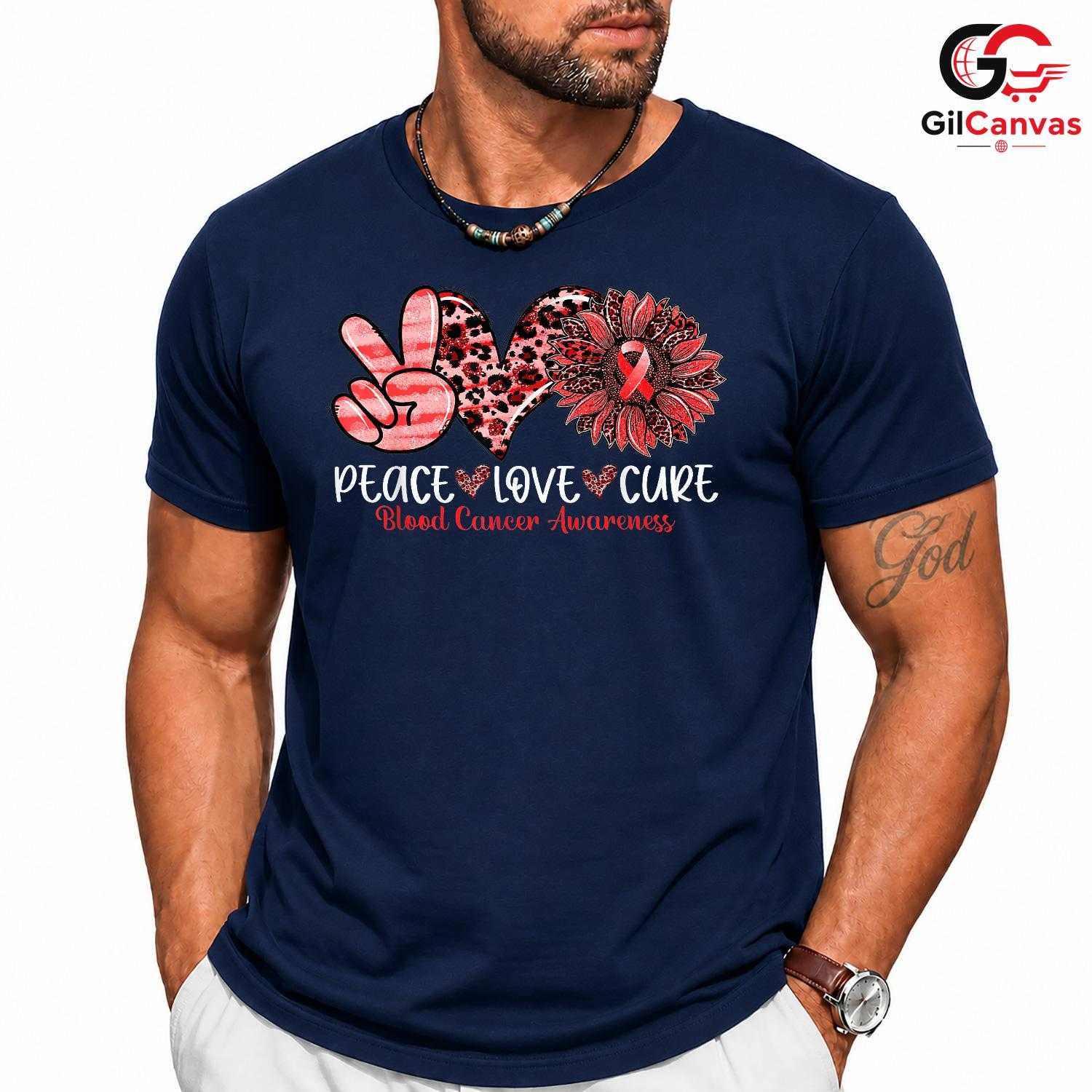 Peace Love Cure Blood Fall Tee Unisex Cancer Awareness Supporter Gift Tee