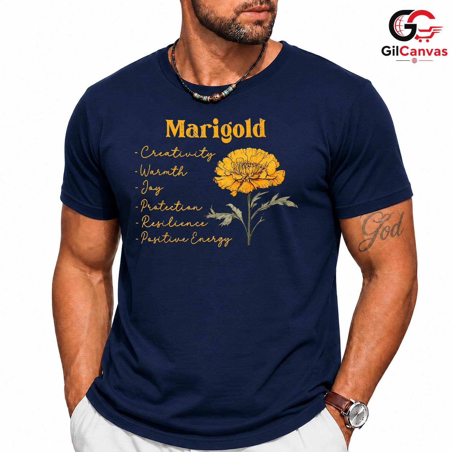 Positive Marigold Tee Shirt Unisex Creative Energy Gift Idea For All Ages
