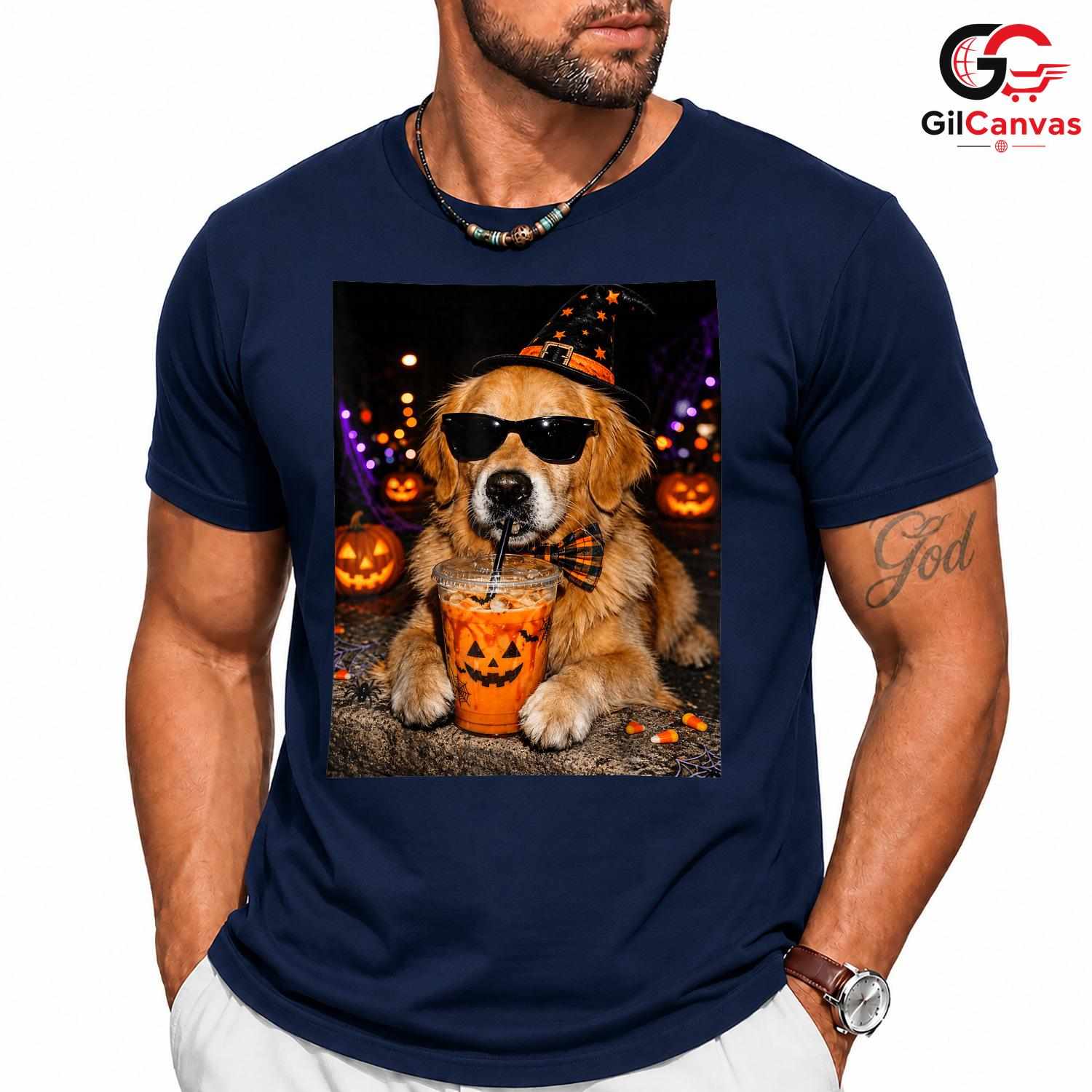 Pumpkin Drink Dog Halloween T-Shirt Unisex Fun Pet Lover Gift Kids And Adults