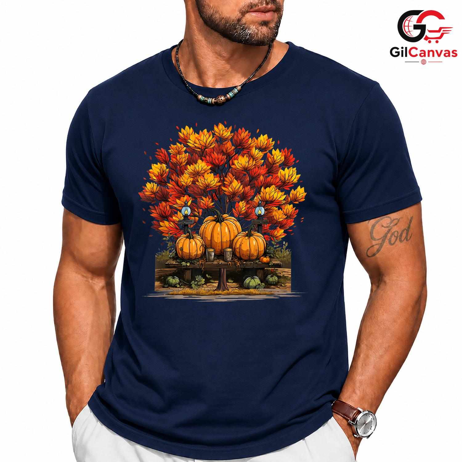 Pumpkin Fall Leaves T-Shirt Unisex Spooky Halloween Celebration Gift Kids