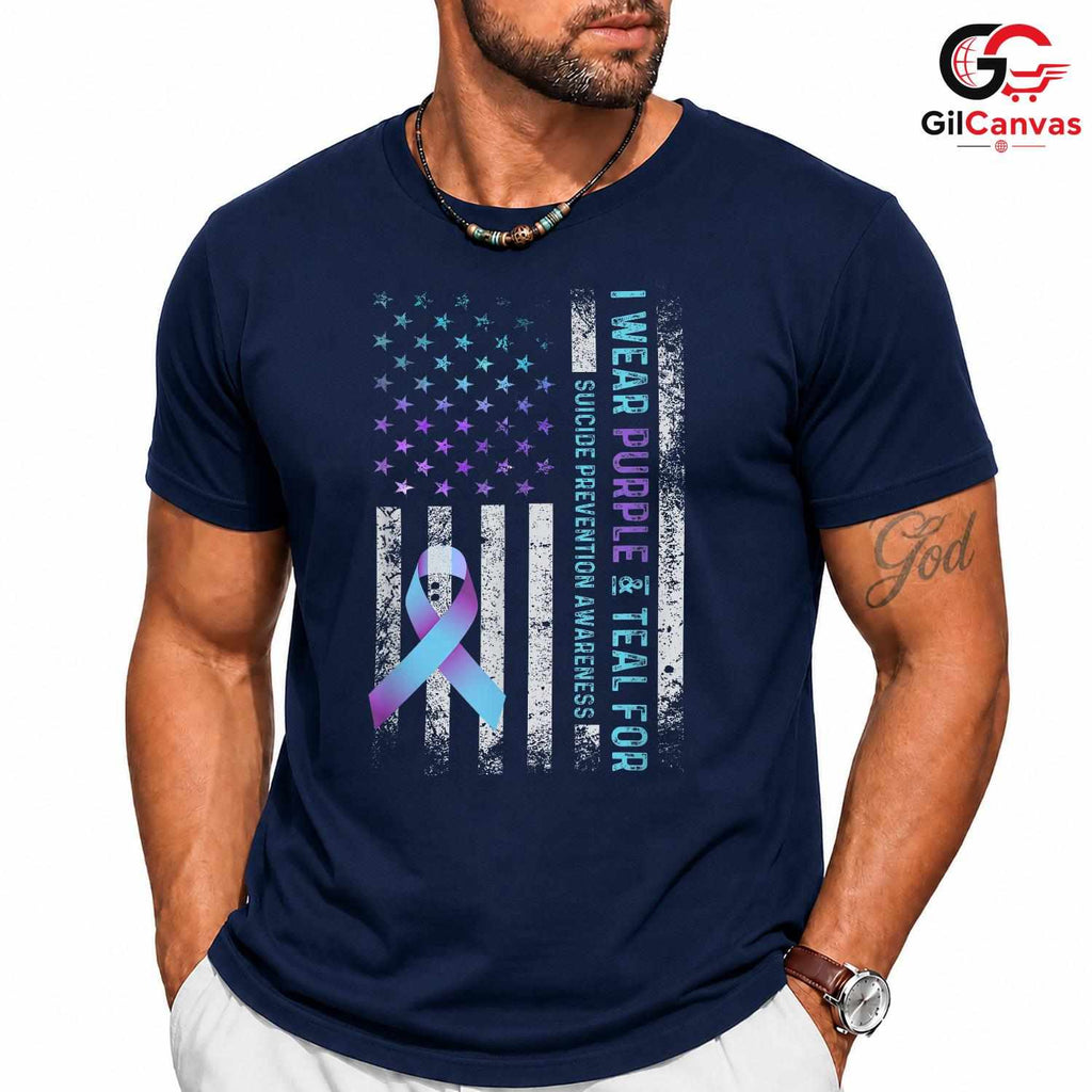 Purple Teal Ribbon Health Tee Unisex Suicide Prevention Awareness Gift All