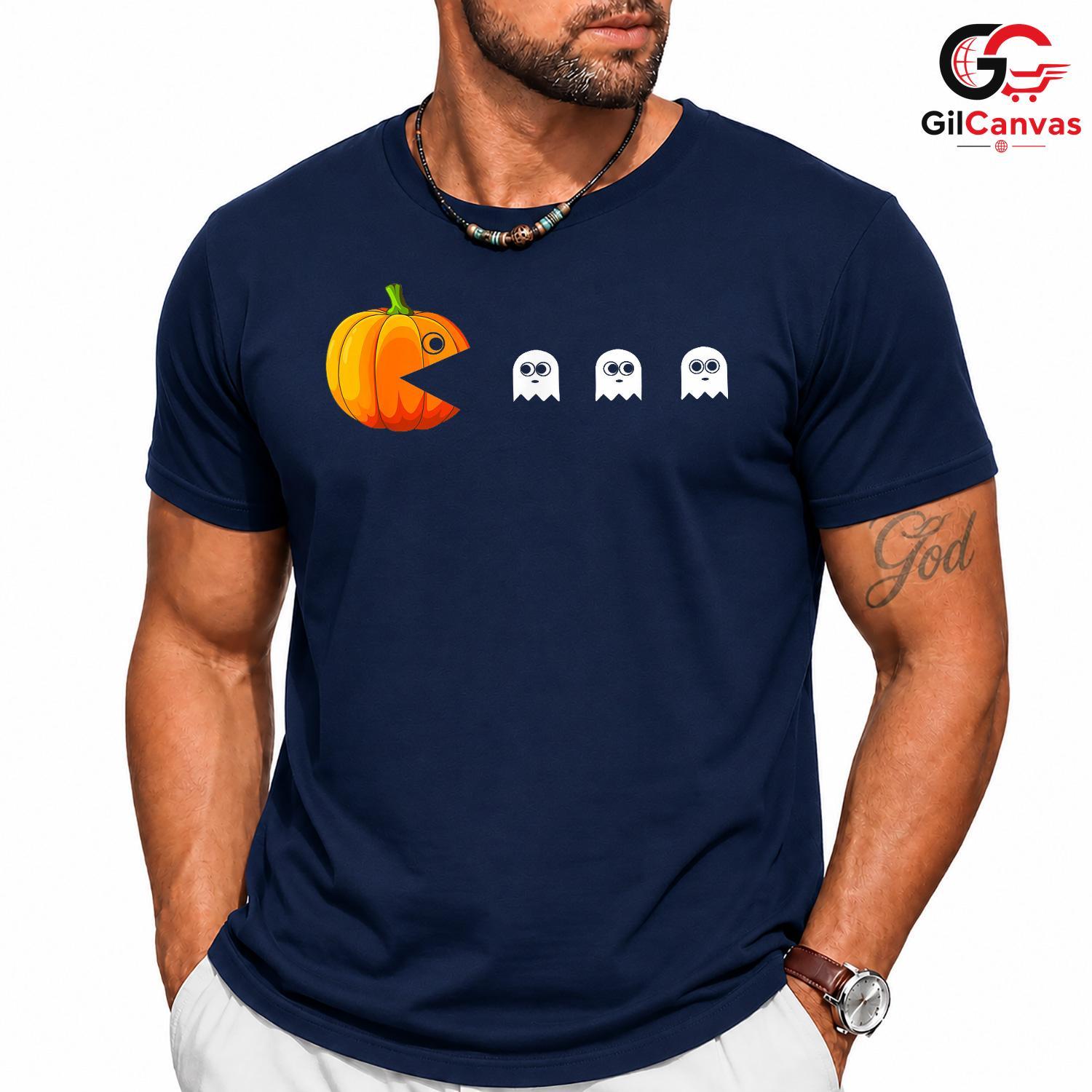 Retro Arcade Maze Ghost Tee Shirt Unisex Funny Spooky Gamer Party Costume