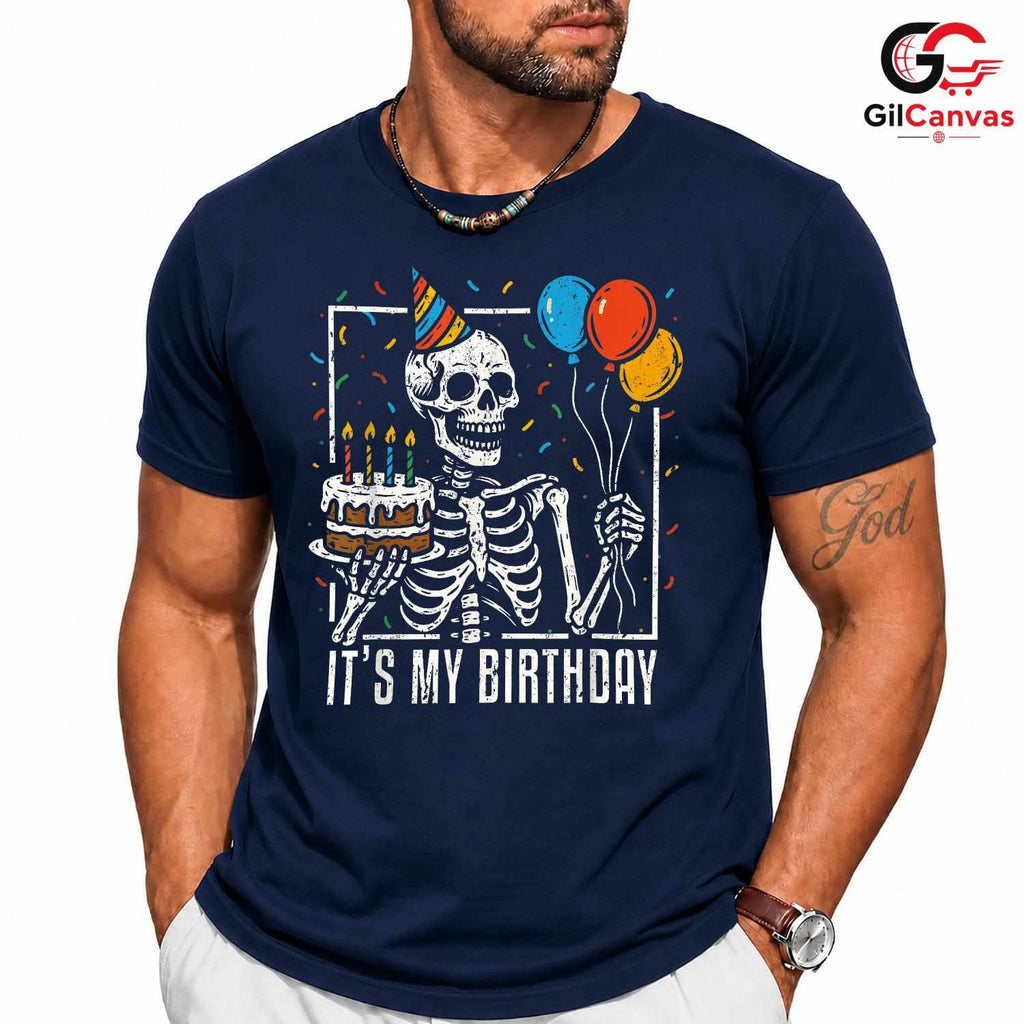 Skeleton Cake Balloon Tee Shirt Unisex Fun Birthday Party Gift Idea For Kids