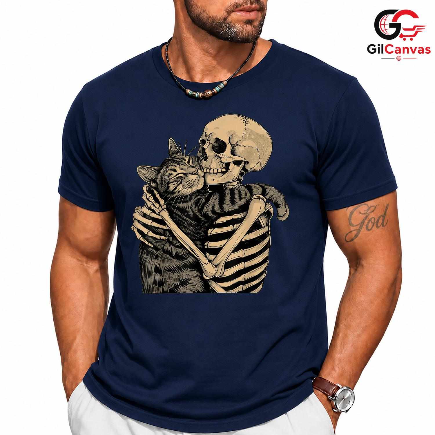 Skeleton Cat Lover Halloween T-Shirt Unisex Funny Spooky Gift For Pet Owners
