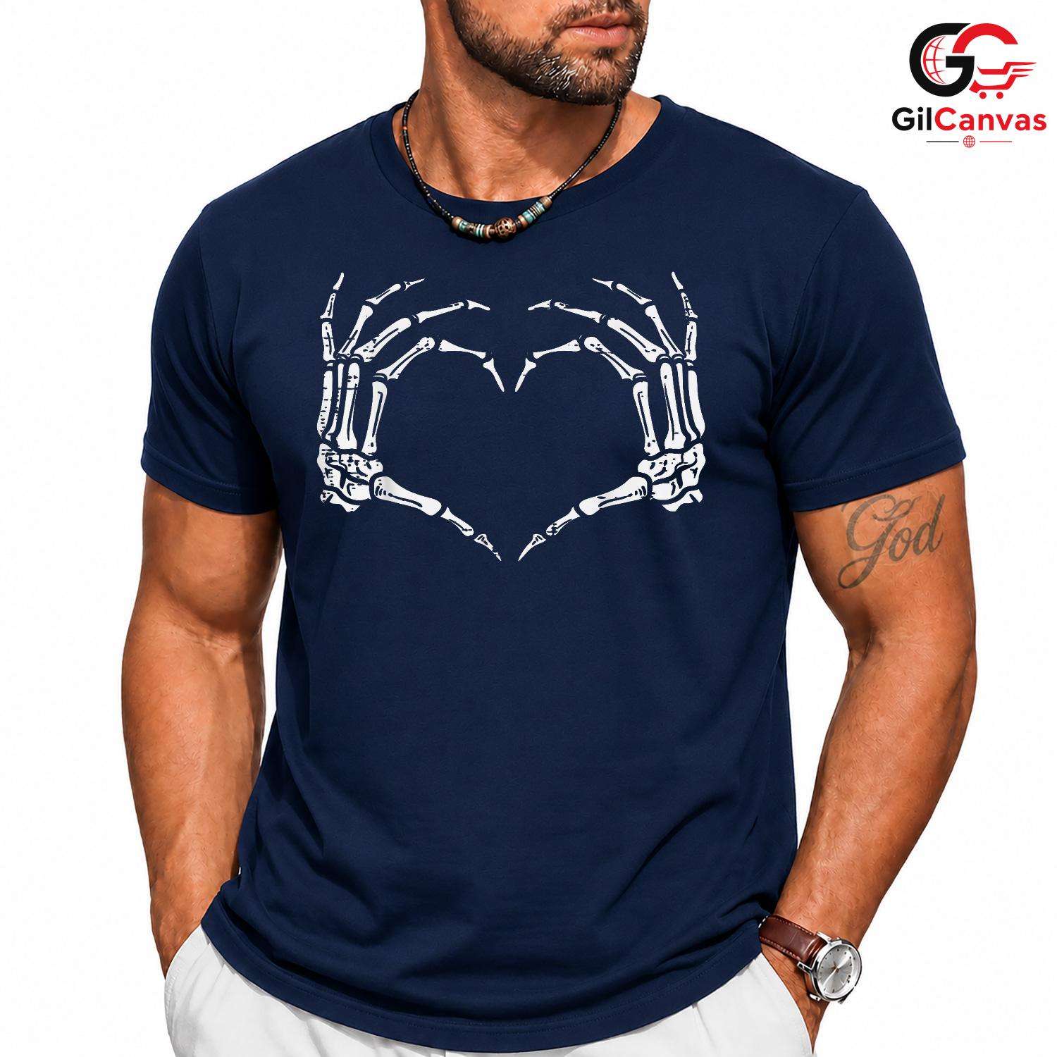 Skeleton Hands Heart Tee Shirt Unisex Perfect Spooky Season Gift For Teens