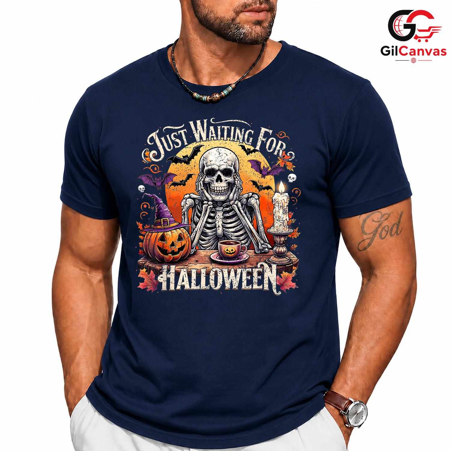 Skeleton Pumpkin Spooky T-Shirt Unisex Perfect Halloween Season Gift Adults