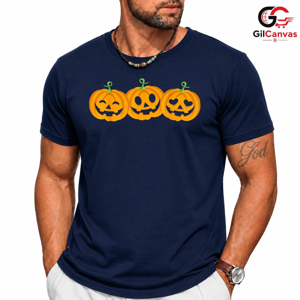 Spooky Pumpkin Face Tee Shirt Unisex Cute Halloween Celebration Gift For Kids