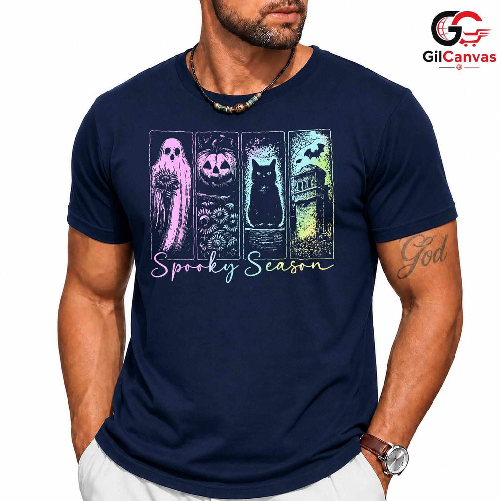 Spooky Season Ghost Cat Tee Shirt Unisex Perfect Halloween Gift For Kids Adults