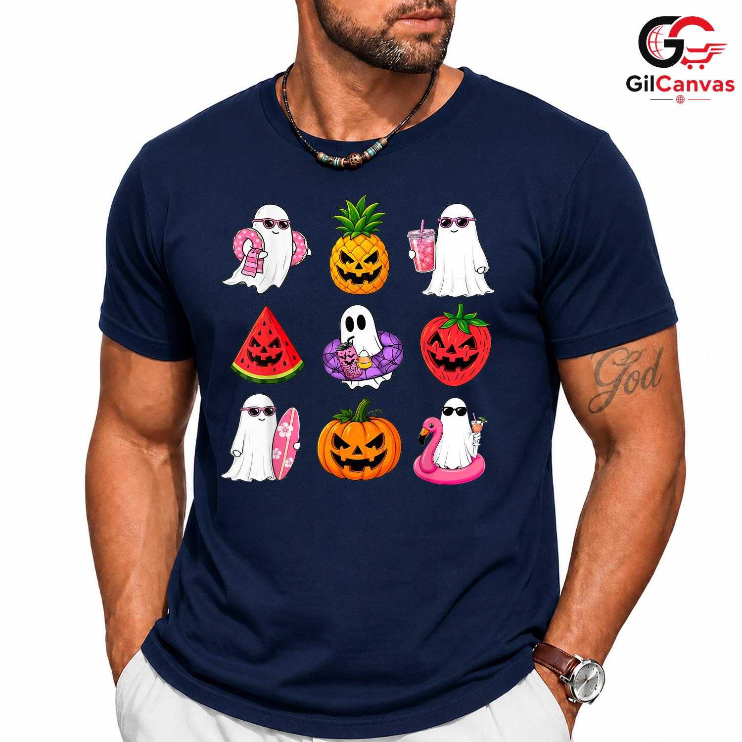 Spooky Summer Ghosts Beach T-Shirt Unisex Funny Halloween Vacation Gift Idea