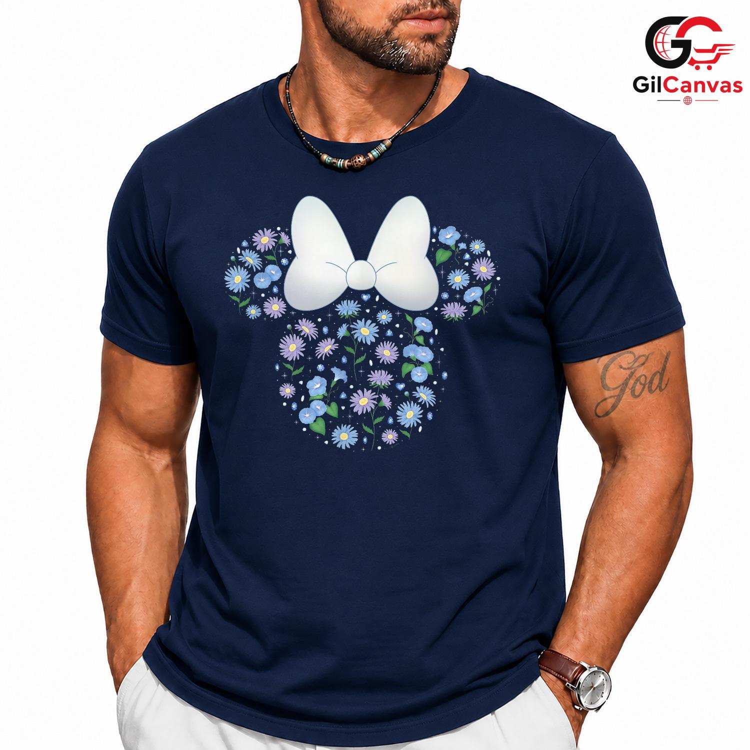 Spring Floral Cartoon Ear Tee Unisex Cute Bow Birthday Gift Girls And Women