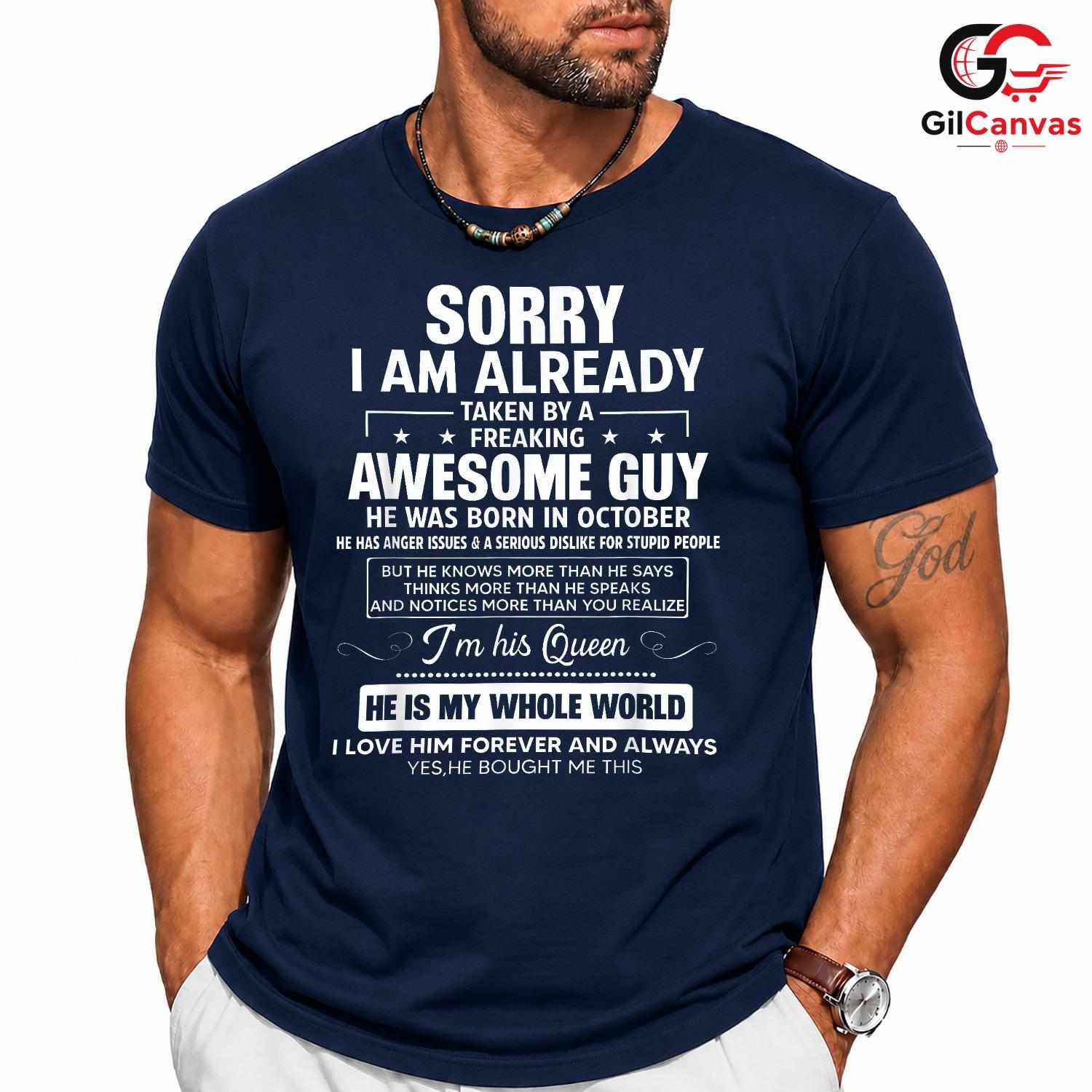 Taken By Awesome Guy T-Shirt Unisex Funny October Birthday Gift Idea For Her