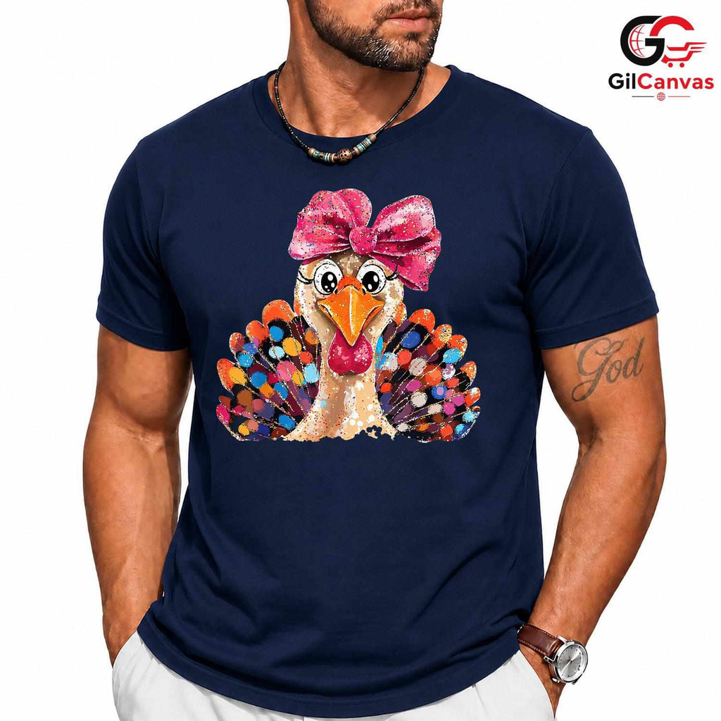 Thanksgiving Turkey Bow Shirt Unisex Colorful Fall Gift For Kids And Youth