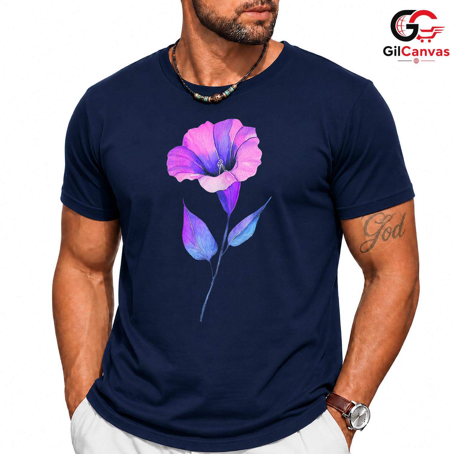 Watercolor Flower Art T-Shirt Unisex Purple Pink Botanical Garden Design