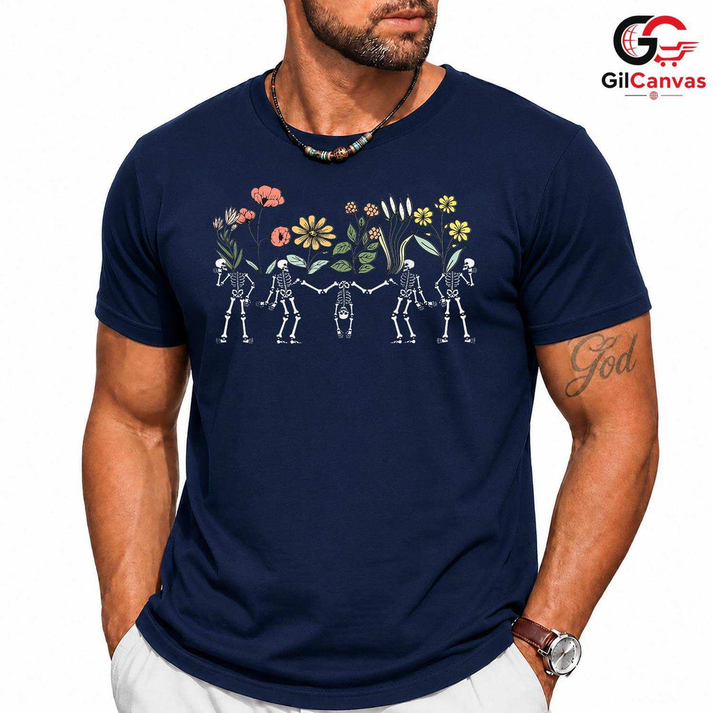 Whimsical Floral Skeleton T-Shirt Unisex Spooky Cute Day Of Dead Boho Gift