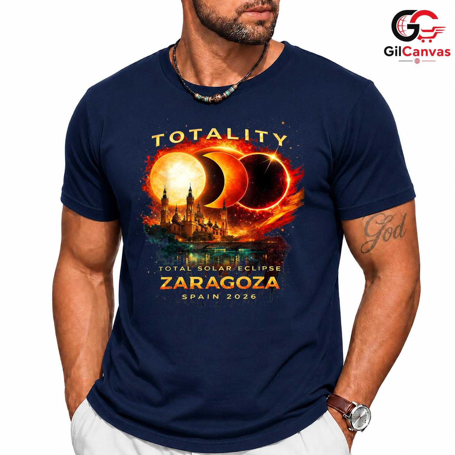 Zaragoza Spain Eclipse T-Shirt Unisex Total Solar 2026 Astronomy Gift
